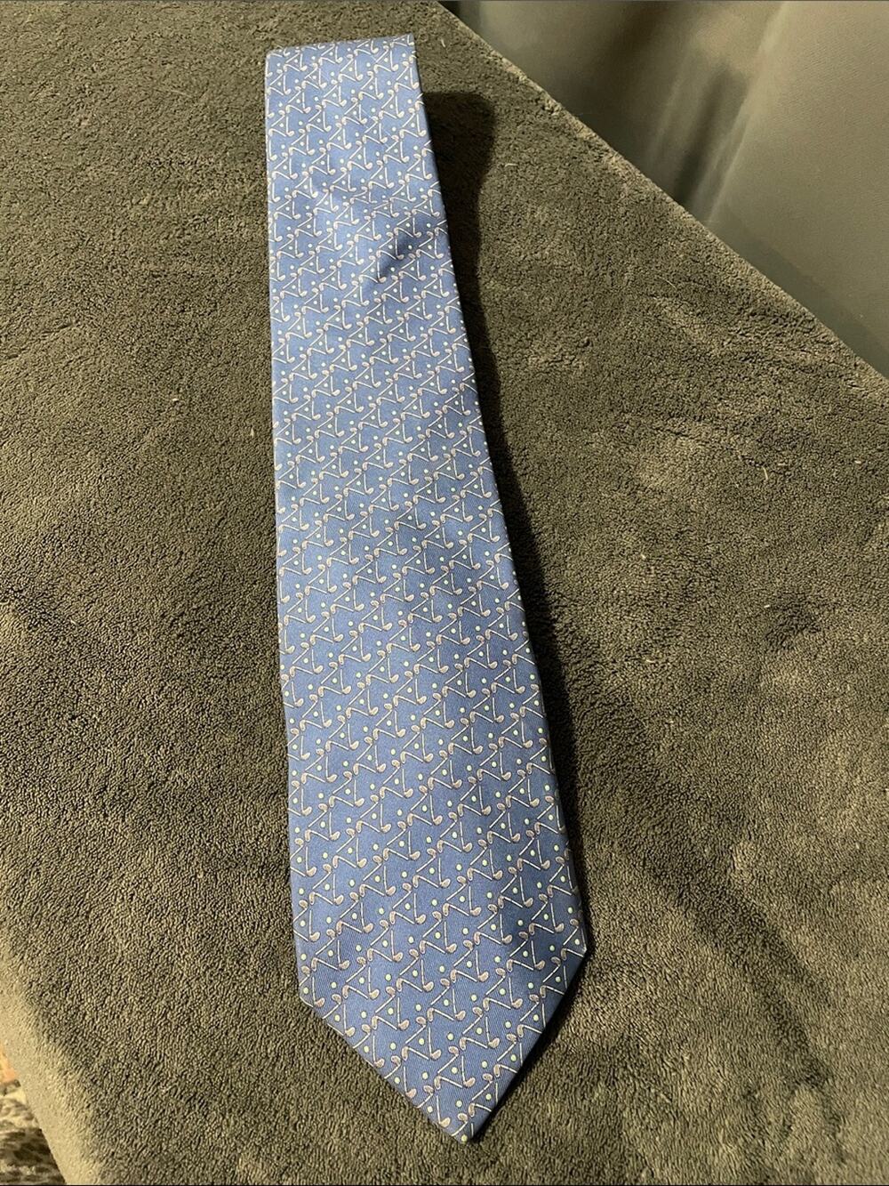 Salvatore Ferragamo Light Blue Golf club Print Tie NWOT